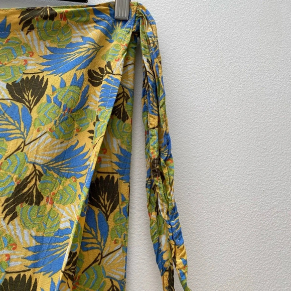 VINTAGE - 90s Flax by Joanne Engelhart Wrap Maxi Skirt Yellow Blue - Picture 3 of 7